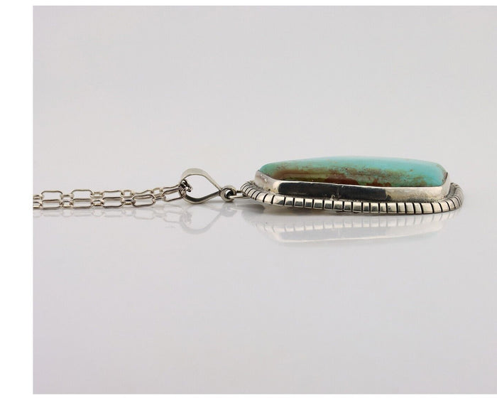 Navajo Necklace 925 Silver Natural Whole Slab Turquoise Signed Pictograph C.80's