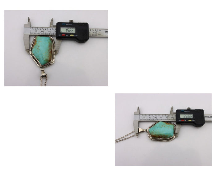 Navajo Necklace 925 Silver Natural Whole Slab Turquoise Signed Pictograph C.80's
