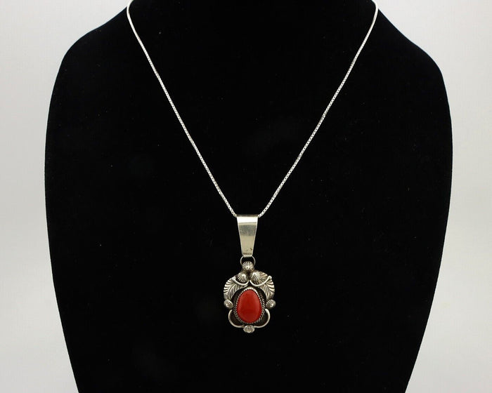 Navajo Necklace 925 Silver Red Medterranean Artist Signed FC & STG C.80's