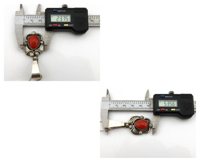 Navajo Necklace 925 Silver Red Medterranean Artist Signed FC & STG C.80's