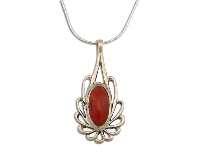 Navajo Necklace 925 Silver Red Medterranean Coral Native Artist C.80's