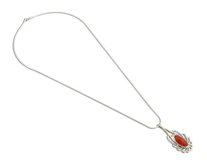 Navajo Necklace 925 Silver Red Medterranean Coral Native Artist C.80's