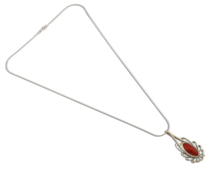 Navajo Necklace 925 Silver Red Medterranean Coral Native Artist C.80's