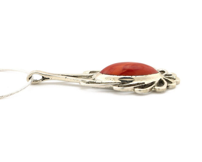 Navajo Necklace 925 Silver Red Medterranean Coral Native Artist C.80's