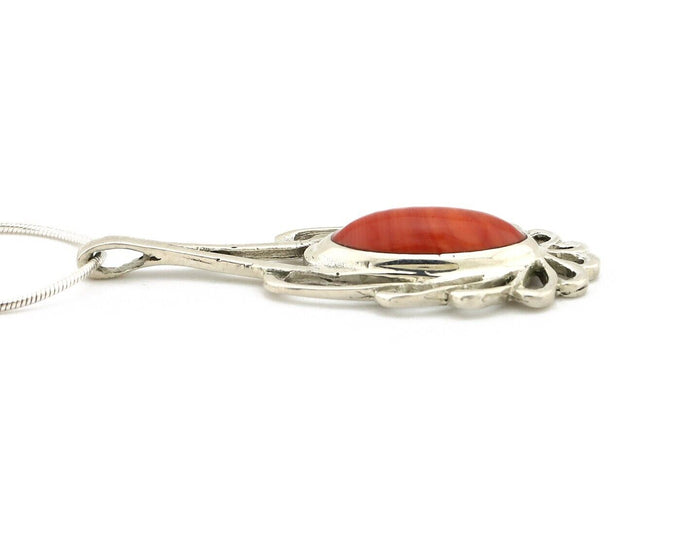 Navajo Necklace 925 Silver Red Medterranean Coral Native Artist C.80's