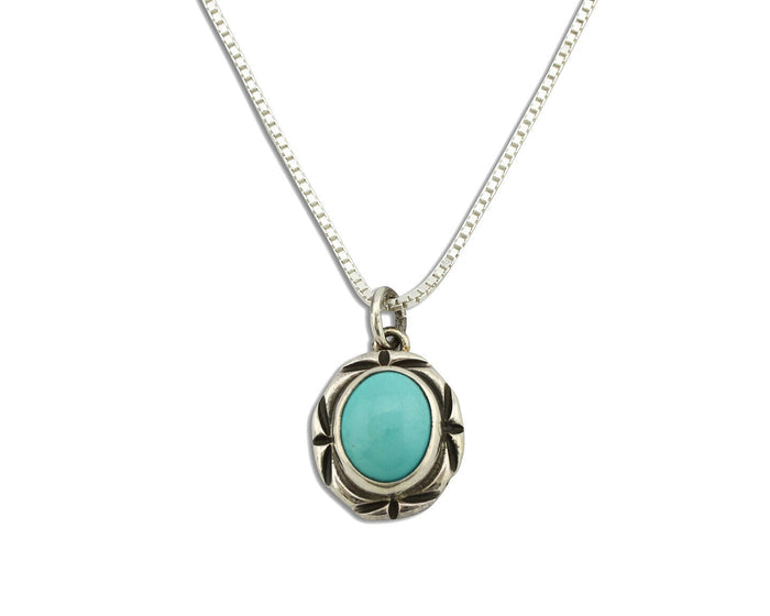 Navajo Necklace 925 Silver Sleeping Beauty Turquoise Native Artist C.80's