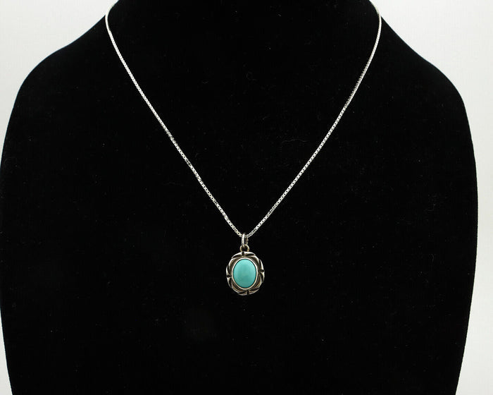 Navajo Necklace 925 Silver Sleeping Beauty Turquoise Native Artist C.80's