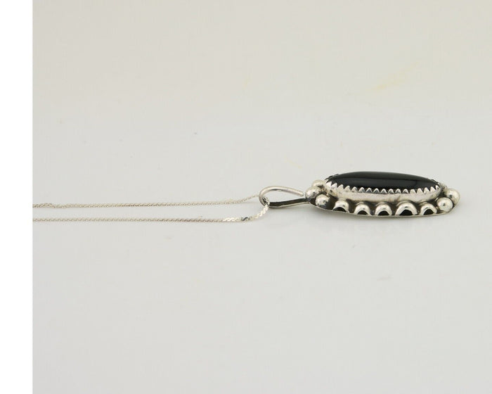 Navajo Necklace925 Silver Natural Onyx Native Artist Signed SC C.80's