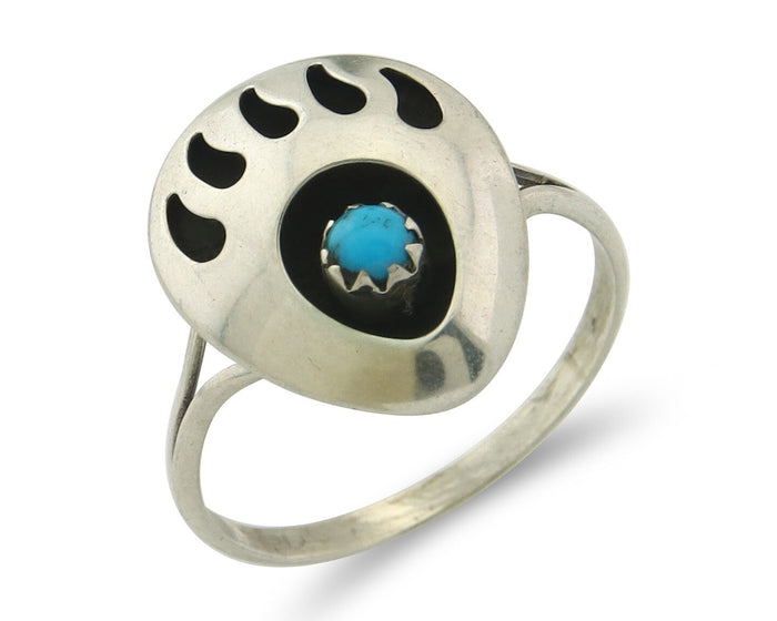 Navajo Paw Ring Sterling Silver Authentic Turquoise Handmade Size 7.75