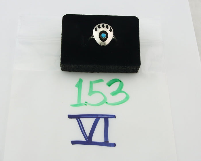 Navajo Paw Ring Sterling Silver Authentic Turquoise Handmade Size 7.75