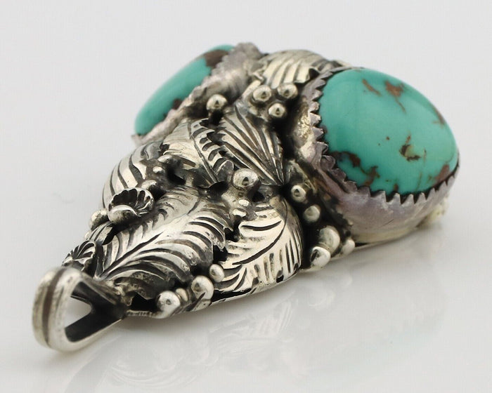 Navajo Pendant 925 Silver Natural Mined High Grade Turquoise Signed Tom Willeto