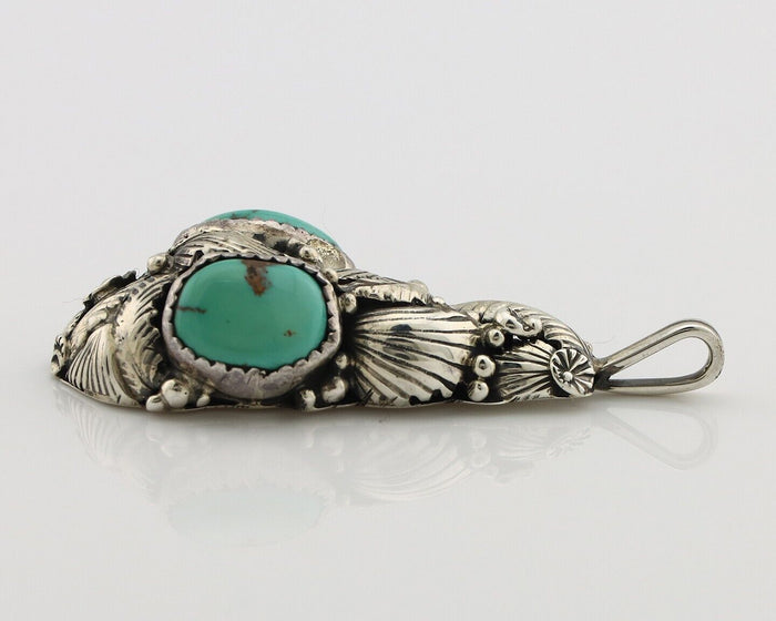 Navajo Pendant 925 Silver Natural Mined High Grade Turquoise Signed Tom Willeto