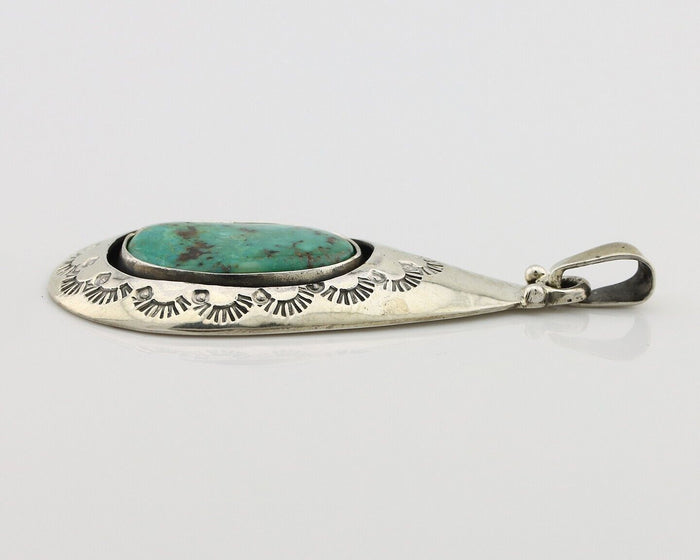 Navajo Pendant 925 Silver Natural Mined Turquoise Artist Signed MC C.80's