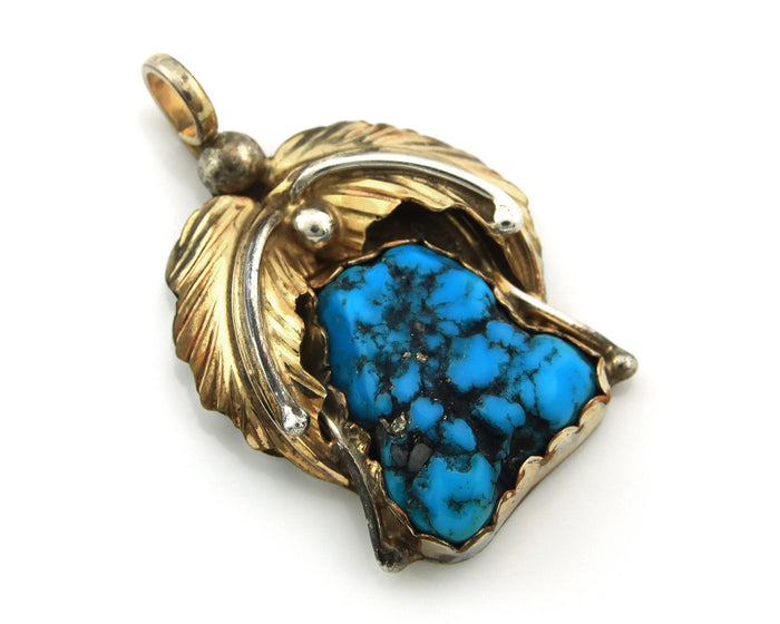 Navajo Pendant Sterling Silver & Gold Natural Blue Turquoise Authentic Native