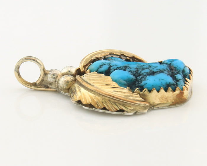 Navajo Pendant Sterling Silver & Gold Natural Blue Turquoise Authentic Native