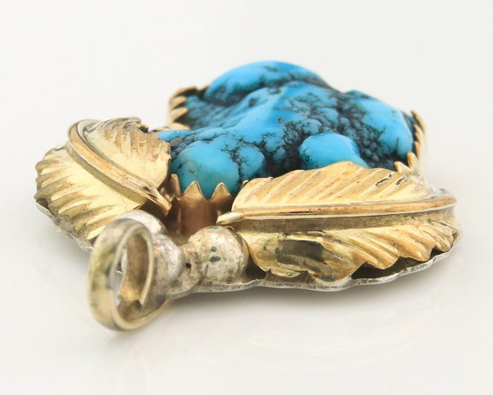Navajo Pendant Sterling Silver & Gold Natural Blue Turquoise Authentic Native