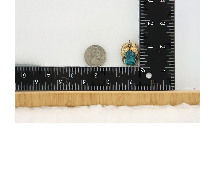 Navajo Pendant Sterling Silver & Gold Natural Blue Turquoise Authentic Native