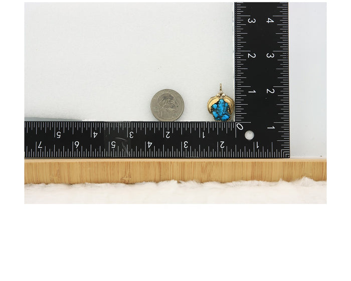 Navajo Pendant Sterling Silver & Gold Natural Blue Turquoise Authentic Native