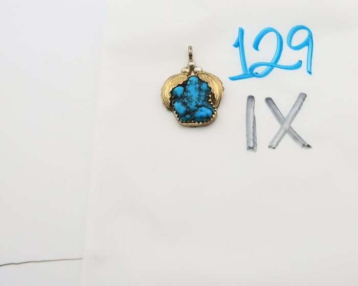 Navajo Pendant Sterling Silver & Gold Natural Blue Turquoise Authentic Native