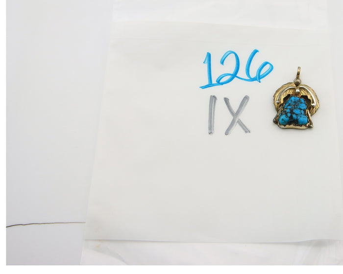 Navajo Pendant Sterling Silver & Gold Natural Blue Turquoise Authentic Native