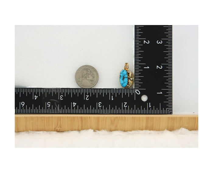 Navajo Pendant Sterling Silver & Gold Natural Blue Turquoise Signed GK