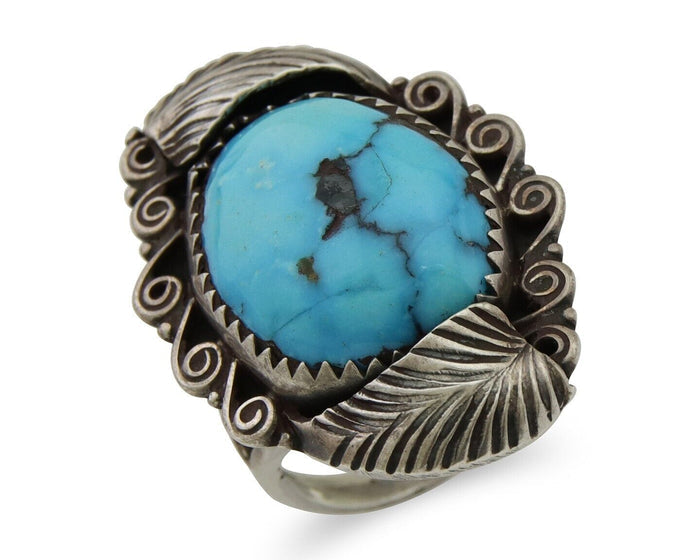 Navajo Ring .925 Silver Blue Turquoise Artist Signed Billy Eagle C.80's