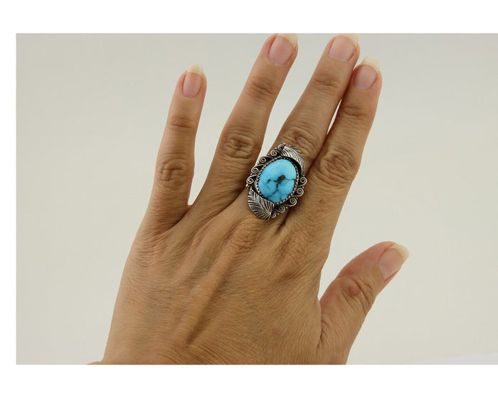 Navajo Ring .925 Silver Blue Turquoise Artist Signed Billy Eagle C.80's