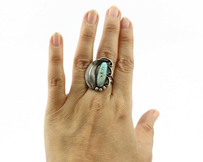Navajo Ring .925 Silver Blue Turquoise Native American Artist C.80's