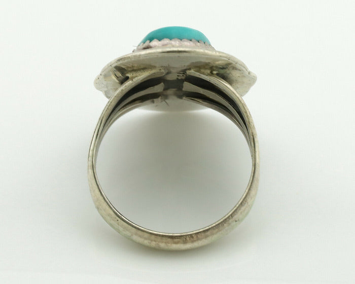 Navajo Ring .925 Silver Blue Turquoise Signed M Begay C.1980's