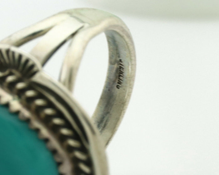 Navajo Ring .925 Silver Blue Turquoise Signed M Begay C.1980's