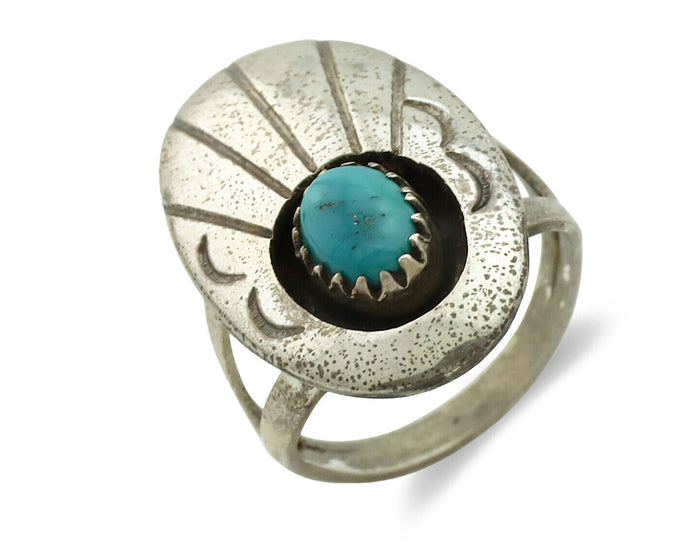 Navajo Ring .925 Silver Easter Blue Turquoise Native American Artist C.1980's