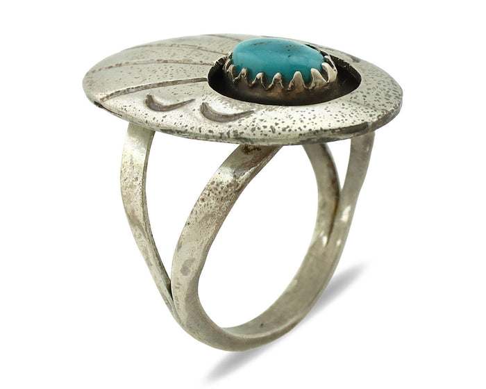 Navajo Ring .925 Silver Easter Blue Turquoise Native American Artist C.1980's
