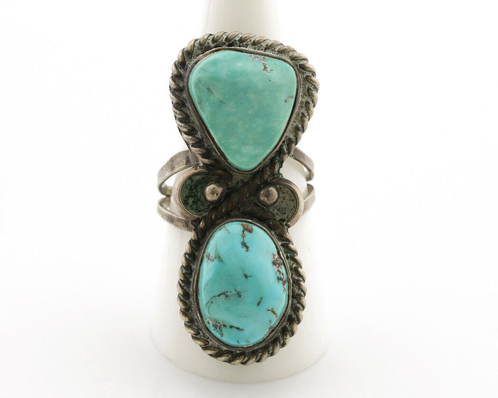 Navajo Ring .925 Silver Globe Turquoise Native American Artist C.1980's