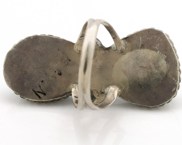 Navajo Ring .925 Silver Globe Turquoise Native American Artist C.1980's
