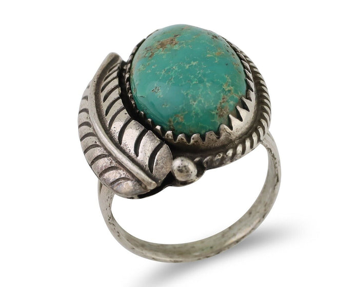 Navajo Ring 925 Silver Green Kingman Turquoise Native American Artist C.80's