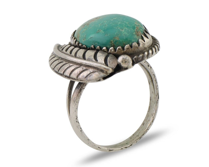 Navajo Ring 925 Silver Green Kingman Turquoise Native American Artist C.80's
