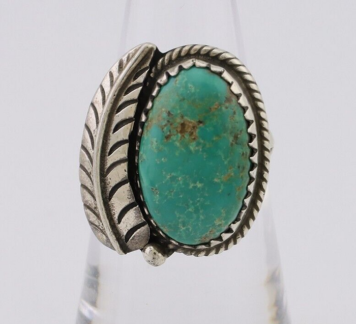 Navajo Ring 925 Silver Green Kingman Turquoise Native American Artist C.80's