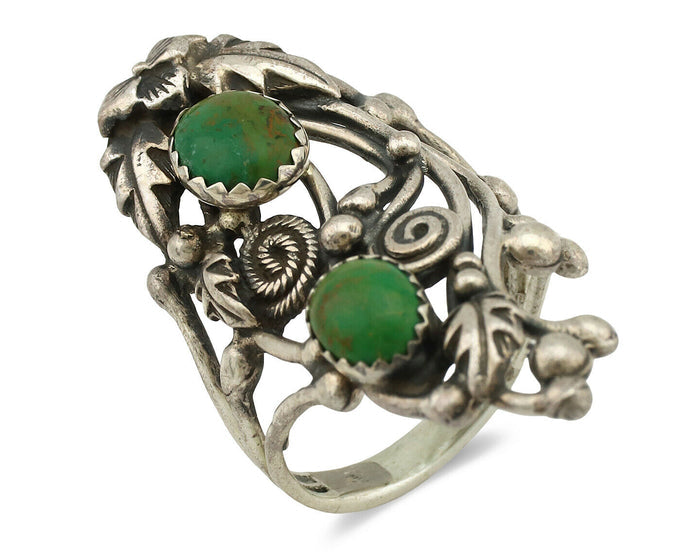 Navajo Ring .925 Silver Green Southwest Turquoise Signed Prairie Fire C.80's