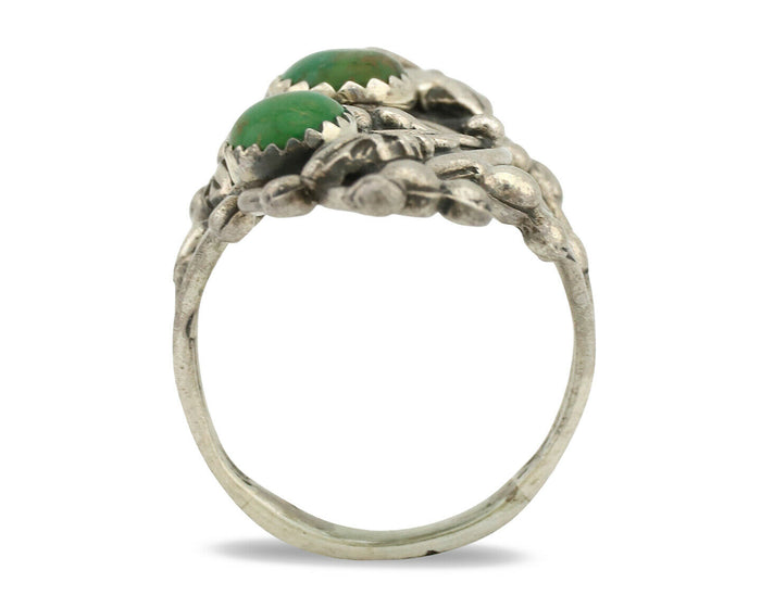 Navajo Ring .925 Silver Green Southwest Turquoise Signed Prairie Fire C.80's