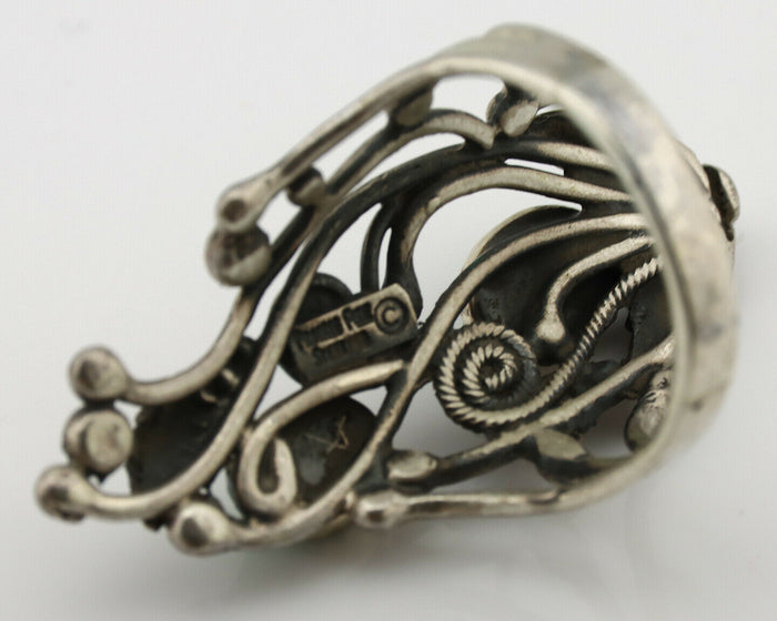 Navajo Ring .925 Silver Green Southwest Turquoise Signed Prairie Fire C.80's