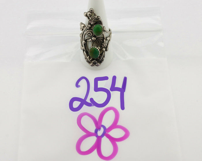 Navajo Ring .925 Silver Green Southwest Turquoise Signed Prairie Fire C.80's