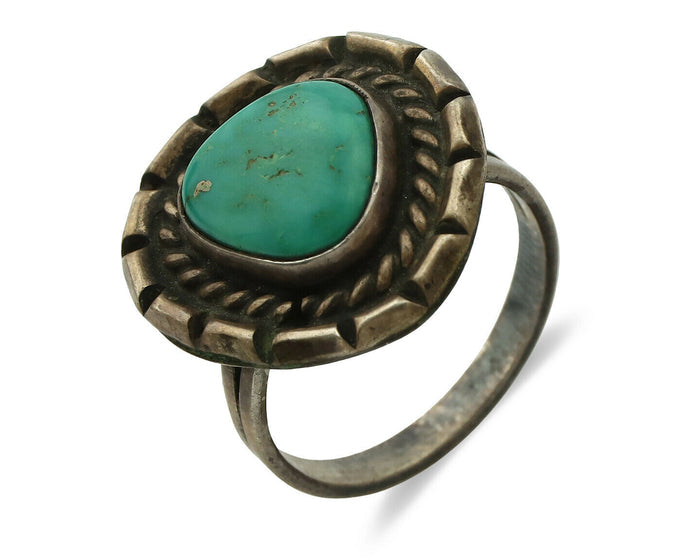 Navajo Ring .925 Silver Green Turquoise Native American Artist C.80's