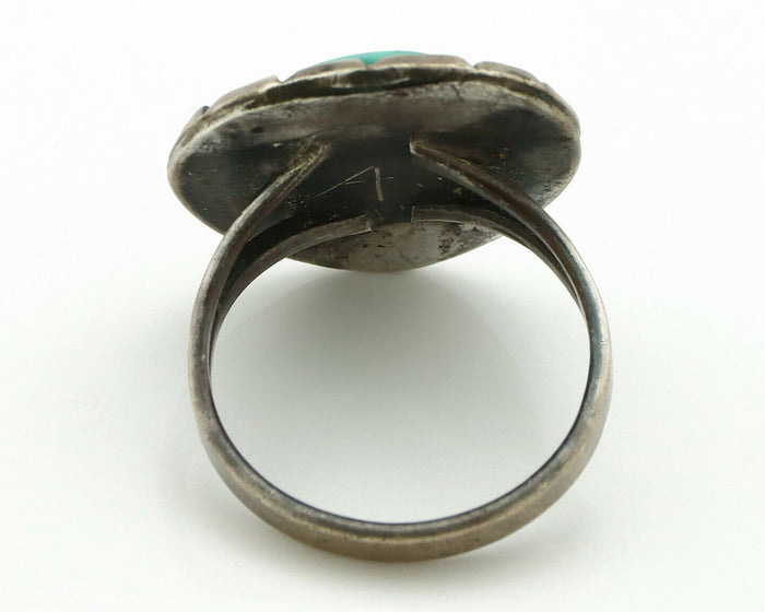 Navajo Ring .925 Silver Green Turquoise Native American Artist C.80's