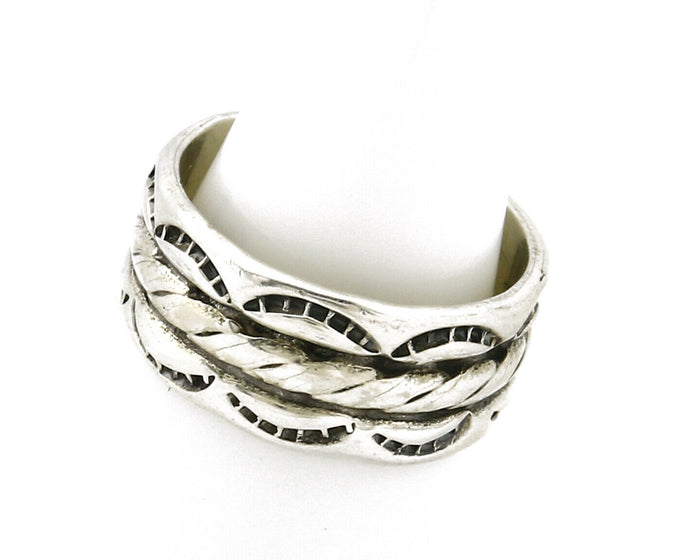 Navajo Ring .925 Silver Handmade Hand Stamped 3 Row Rope Band C.1980's