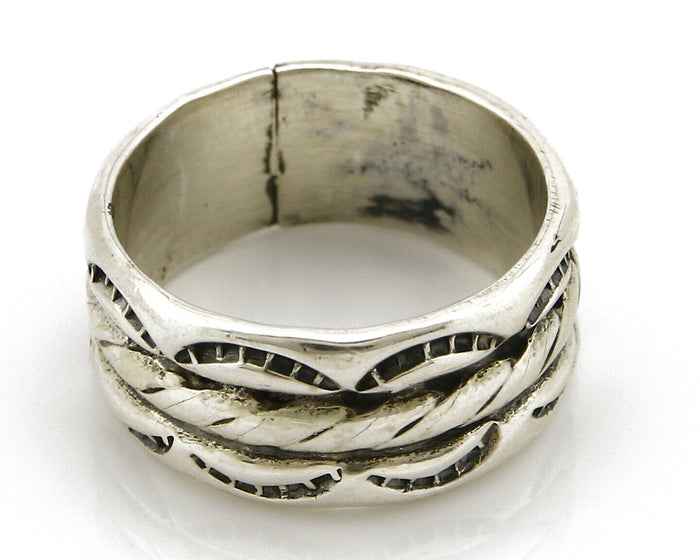 Navajo Ring .925 Silver Handmade Hand Stamped 3 Row Rope Band C.1980's
