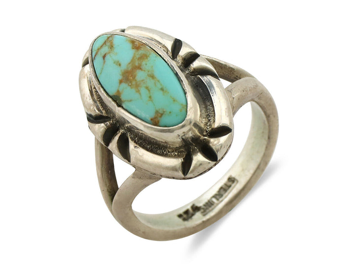 Navajo Ring .925 Silver Kingman Turquoise Artist Signed Gecko C.80's