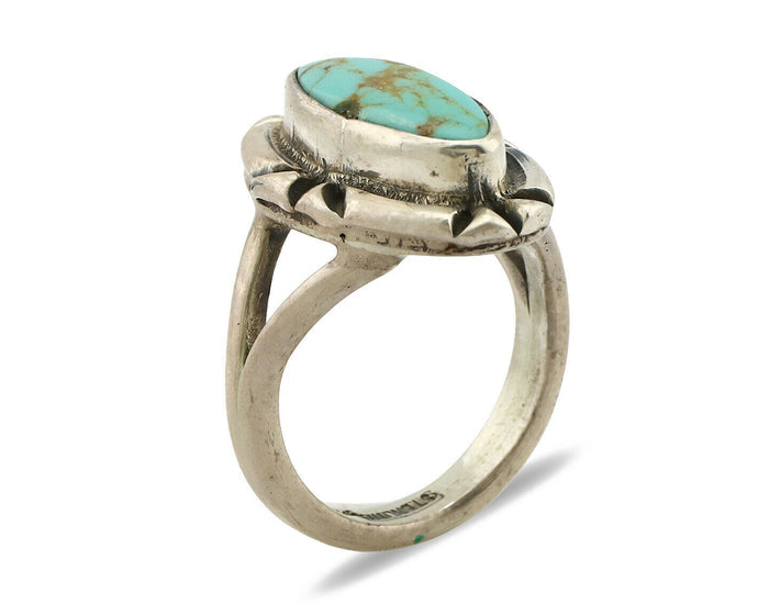 Navajo Ring .925 Silver Kingman Turquoise Artist Signed Gecko C.80's