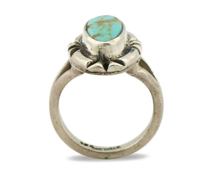 Navajo Ring .925 Silver Kingman Turquoise Artist Signed Gecko C.80's
