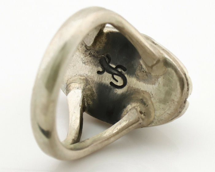 Navajo Ring .925 Silver Kingman Turquoise Artist Signed Gecko C.80's