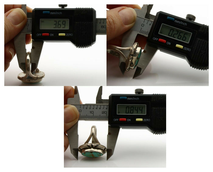 Navajo Ring .925 Silver Kingman Turquoise Artist Signed Gecko C.80's